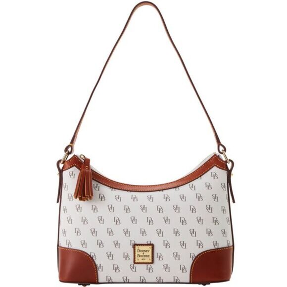 Dooney & Bourke bone white Monogram Pebbled leather small Gretta Baguette bag - Picture 1 of 14